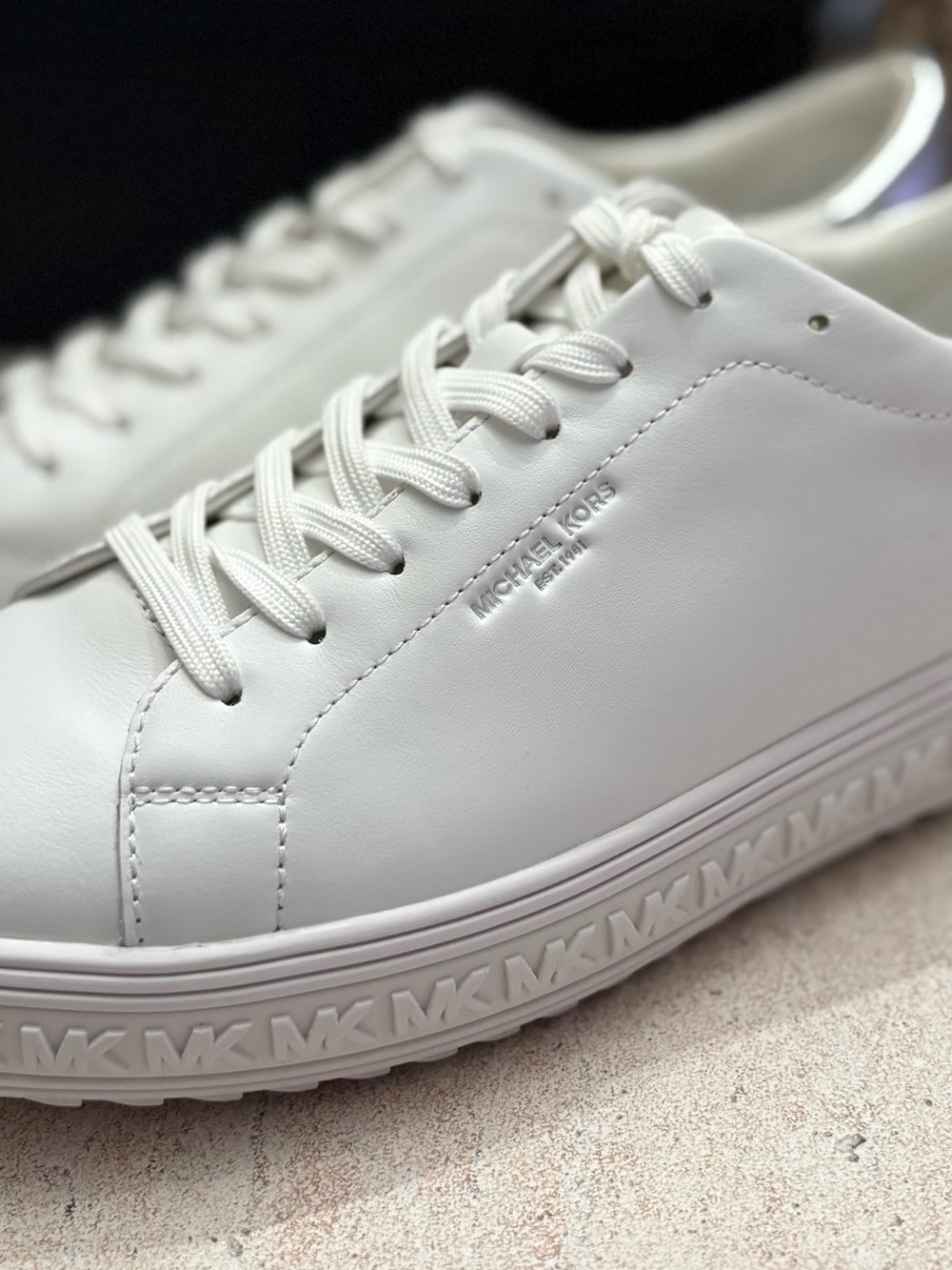 Michael Kors Men’s White Leather Platform Sneakers with MK-Embossed Midsole
